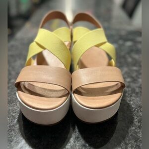 Sorel‎ Cameron Flatform Slingback Wedge Sandal Beige/Yellow Size 9